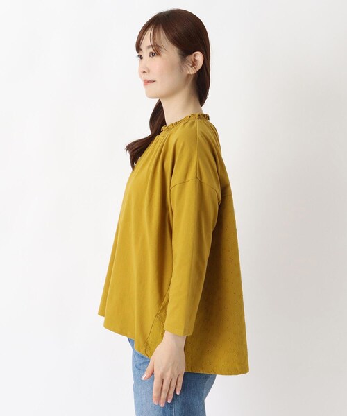 one'sterrace（ワンズテラス）の「ネックシャーリング 8分袖プルオーバー（Tシャツ/カットソー・レディース・ブラック系8/イエロー系8/アイボリー系8・02）」の5枚目の写真