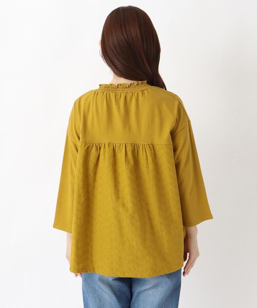 one'sterrace（ワンズテラス）の「ネックシャーリング 8分袖プルオーバー（Tシャツ/カットソー・レディース・ブラック系8/イエロー系8/アイボリー系8・02）」の6枚目の写真