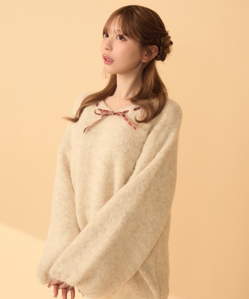 TITTY&CO.（ティティーアンドコー）の「チェックリボンニット（ニット