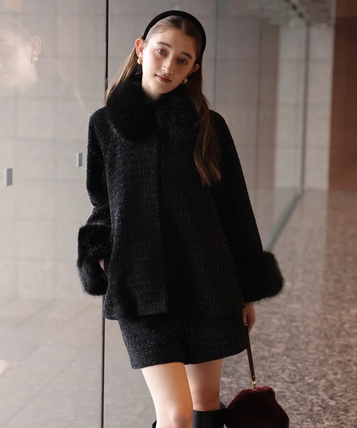 ツィードファー衿ショートコート（ダウンジャケット/コート