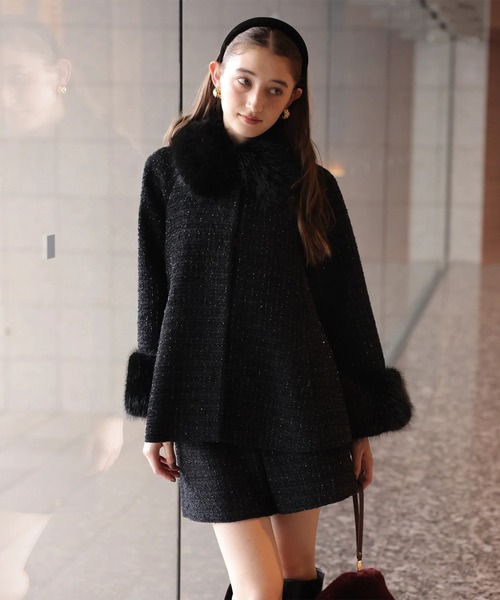 ツィードファー衿ショートコート（ダウンジャケット/コート