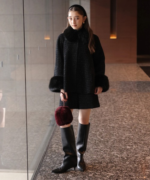 Rirandture（リランドチュール）の「ツィードファー衿ショートコート（ダウンジャケット/コート・レディース・ブラック/ピンクベージュ・2/1）」の9枚目の写真