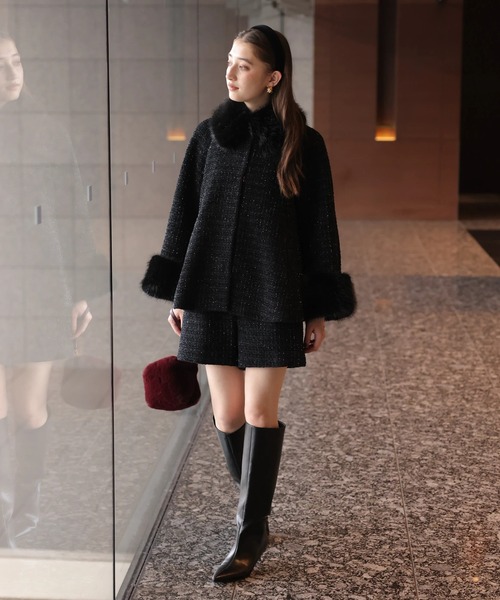 Rirandture（リランドチュール）の「ツィードファー衿ショートコート（ダウンジャケット/コート・レディース・ブラック/ピンクベージュ・2/1）」の10枚目の写真