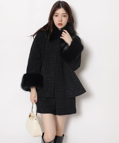 ツィードファー衿ショートコート（ダウンジャケット/コート