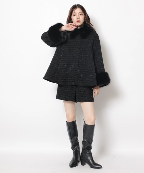 ツィードファー衿ショートコート（ダウンジャケット/コート