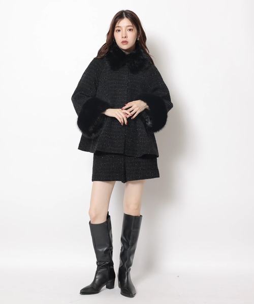 ツィードファー衿ショートコート（ダウンジャケット/コート