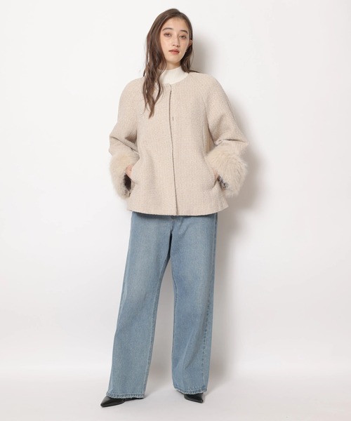 ツィードファー衿ショートコート（ダウンジャケット/コート