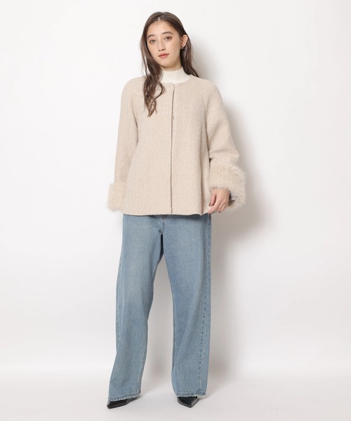 ツィードファー衿ショートコート（ダウンジャケット/コート