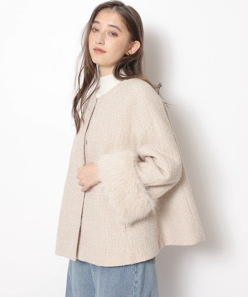 ツィードファー衿ショートコート（ダウンジャケット/コート