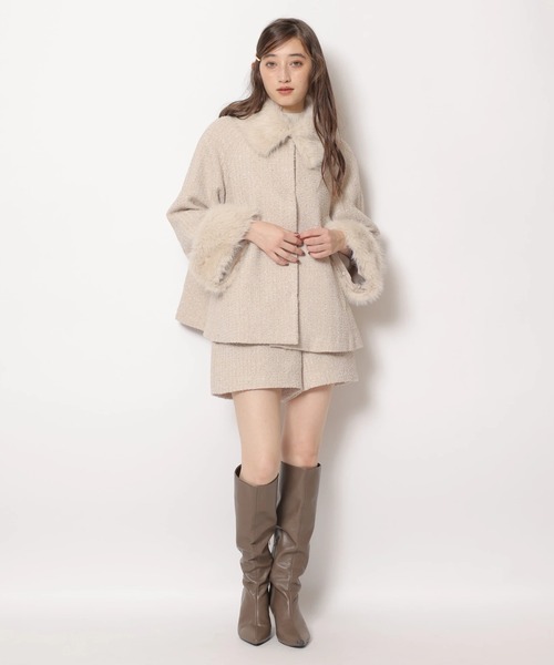 ツィードファー衿ショートコート（ダウンジャケット/コート