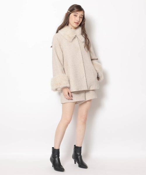 ツィードファー衿ショートコート（ダウンジャケット/コート