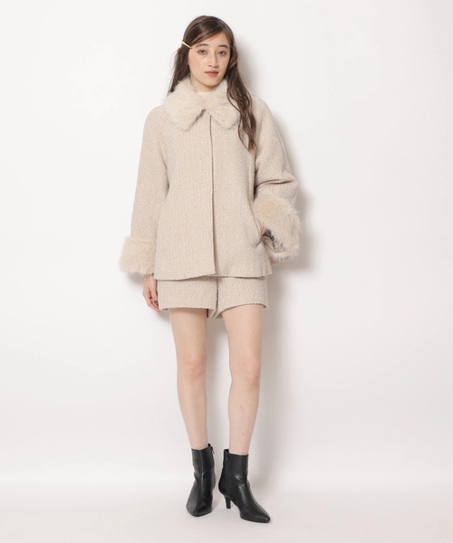 ツィードファー衿ショートコート（ダウンジャケット/コート