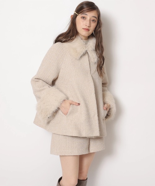 ツィードファー衿ショートコート（ダウンジャケット/コート