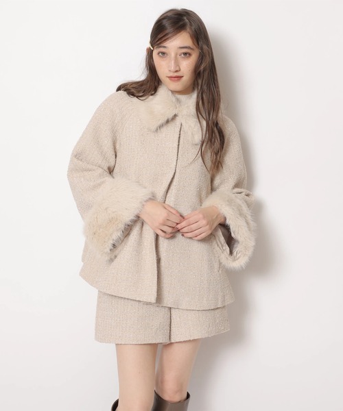 ツィードファー衿ショートコート（ダウンジャケット/コート