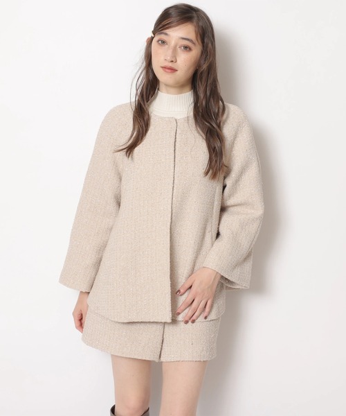 ツィードファー衿ショートコート（ダウンジャケット/コート