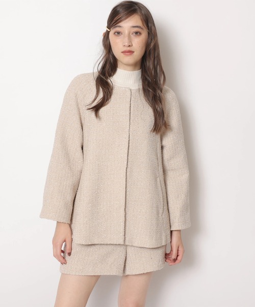 ツィードファー衿ショートコート（ダウンジャケット/コート