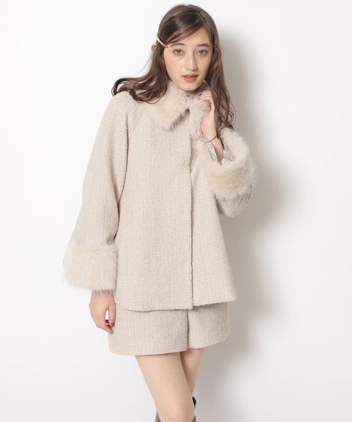 ツィードファー衿ショートコート（ダウンジャケット/コート