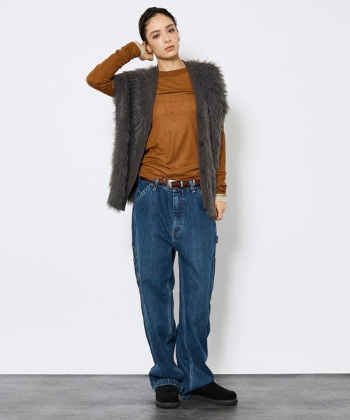 NOMINE(ノミネ)の「【NOMINE】ロング フェザー ニットベスト カーディガン(ベスト・レディース・チャコールグレー/ブラック・フリー)」の8枚目の写真