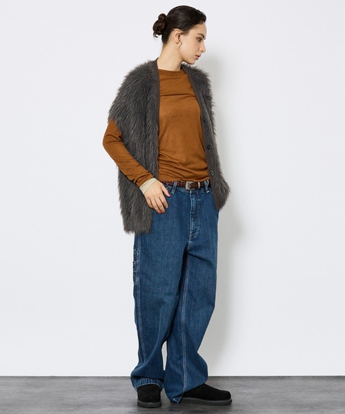 NOMINE(ノミネ)の「【NOMINE】ロング フェザー ニットベスト カーディガン(ベスト・レディース・チャコールグレー/ブラック・フリー)」の9枚目の写真