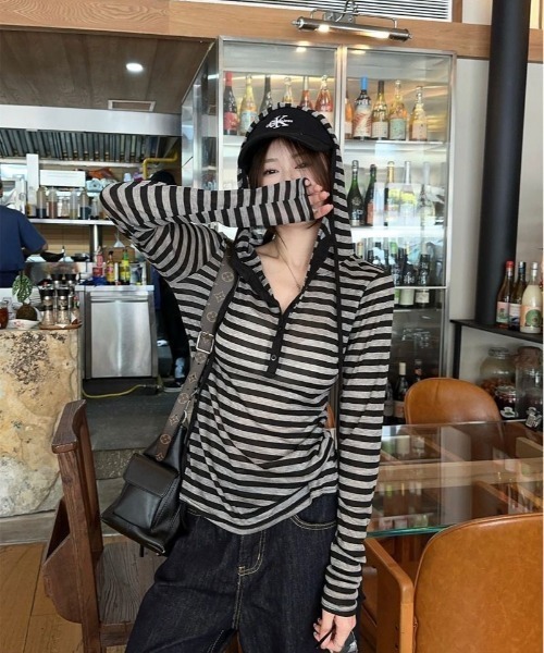 almo(アルモ)の「【LAMPOON】ボーダーヘンリーネックカットソー(Tシャツ/カットソー・レディース・ブラック・SMALL/MEDIUM/LARGE)」の9枚目の写真