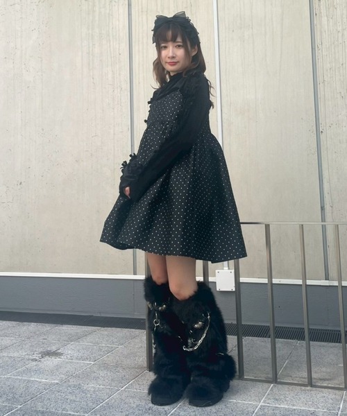 Candy Stripper(キャンディストリッパー)の「SWEETNESS DOT CAMI ドレス(ワンピース・レディース・ブラック/ライトグレー・FREE)」の12枚目の写真