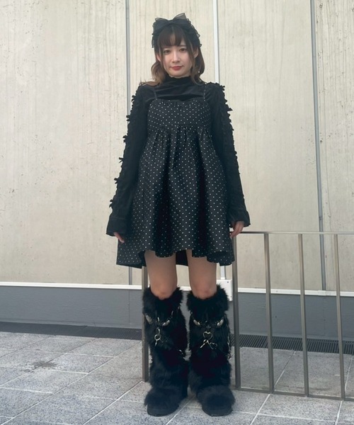 Candy Stripper(キャンディストリッパー)の「SWEETNESS DOT CAMI ドレス(ワンピース・レディース・ブラック/ライトグレー・FREE)」の11枚目の写真