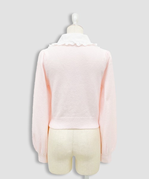 Honey Cinnamon（ハニーシナモン）の「ヨーク切替コットンレースニットトップス（ニット/セーター・レディース・ブラック/ピンク・FREE）」の7枚目の写真