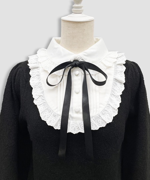 Honey Cinnamon（ハニーシナモン）の「ヨーク切替コットンレースニットトップス（ニット/セーター・レディース・ブラック/ピンク・FREE）」の11枚目の写真