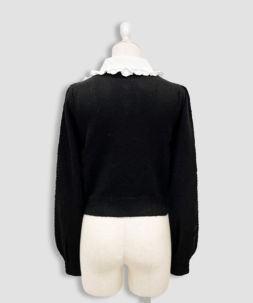 Honey Cinnamon（ハニーシナモン）の「ヨーク切替コットンレースニットトップス（ニット/セーター・レディース・ブラック/ピンク・FREE）」の13枚目の写真