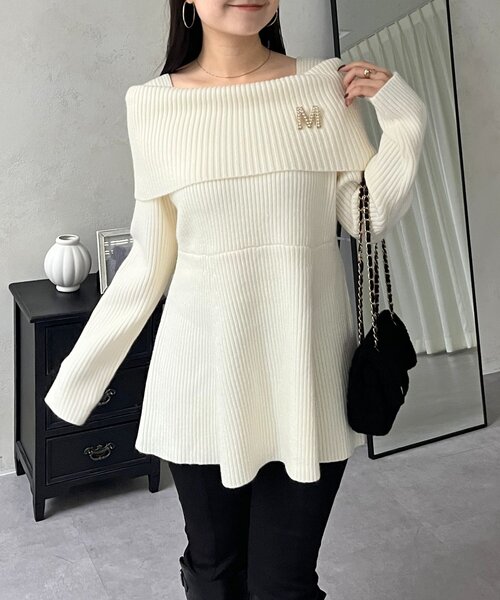 prose verse(プロズヴェール)の「【静電気防止】オフショルペプラムニット(ニット/セーター・レディース・ブラック/オフホワイト・LARGE/MEDIUM)」の2枚目の写真