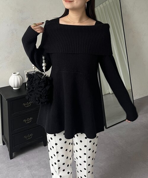 prose verse(プロズヴェール)の「【静電気防止】オフショルペプラムニット(ニット/セーター・レディース・ブラック/オフホワイト・LARGE/MEDIUM)」の22枚目の写真