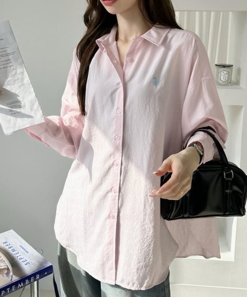 U.S. POLO ASSN.(ユーエスポロアッスン)の「【U.S. POLO ASSN.】気流 ロング シャツ(シャツ/ブラウス・レディース・ホワイト/ピンク/ネイビー/サックスブルー・L/M)」の14枚目の写真