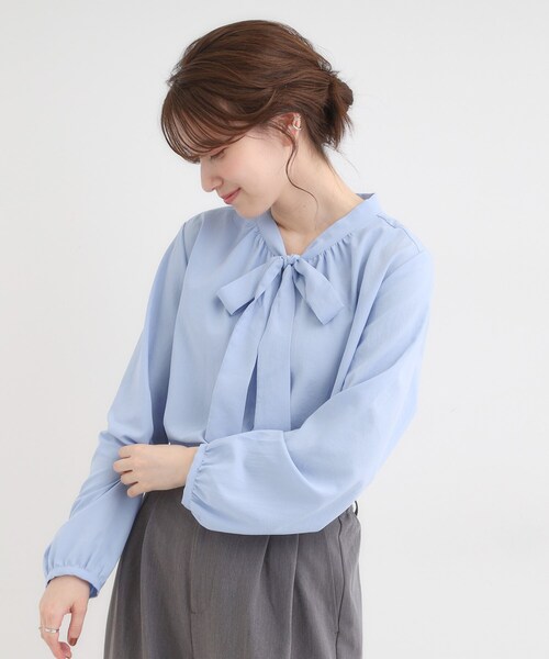 DRESKIP(ドレスキップ)の「【洗濯機可/S-LL】リボンブラウス(シャツ/ブラウス・レディース・ダークブラウン/ブルー/オフホワイト・04/03/02/01)」の13枚目の写真