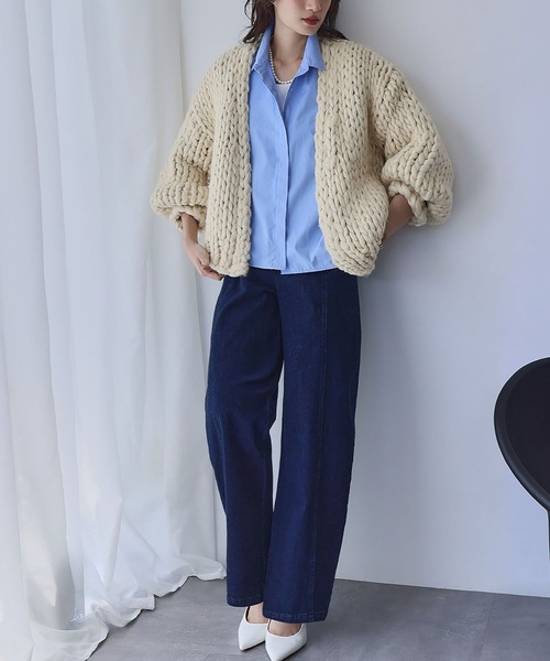 セール】ざっくり編み チャンキーニット カーディガン（カーディガン