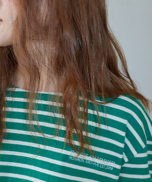RONRON(ロンロン)の「STRIPE LACE PATCH ELBOW PATCH LONG SLEEVE GREEN(Tシャツ/カットソー・レディース・その他・FREE)」の2枚目の写真
