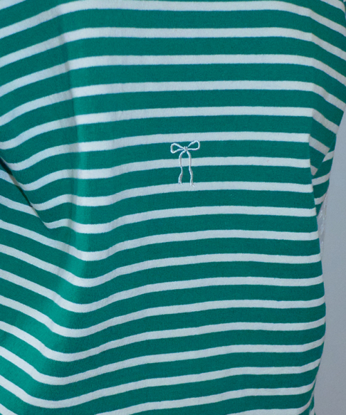 RONRON(ロンロン)の「STRIPE LACE PATCH ELBOW PATCH LONG SLEEVE GREEN(Tシャツ/カットソー・レディース・その他・FREE)」の3枚目の写真