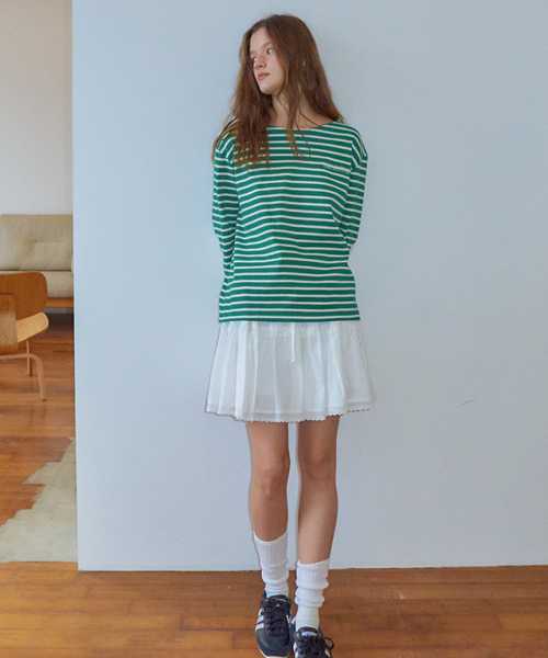 RONRON(ロンロン)の「STRIPE LACE PATCH ELBOW PATCH LONG SLEEVE GREEN(Tシャツ/カットソー・レディース・その他・FREE)」の5枚目の写真