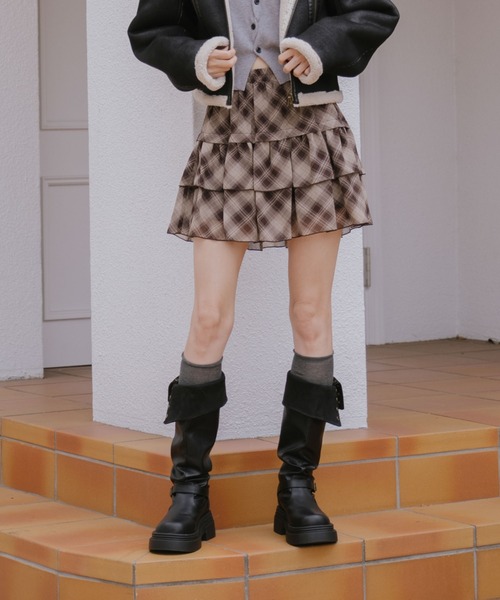 archives(アルシーヴ)の「チェックアソートシフォンティアードミニスカート(スカート・レディース・アイボリー/ブラウン/ネイビー/ブラック・MEDIUM)」の6枚目の写真