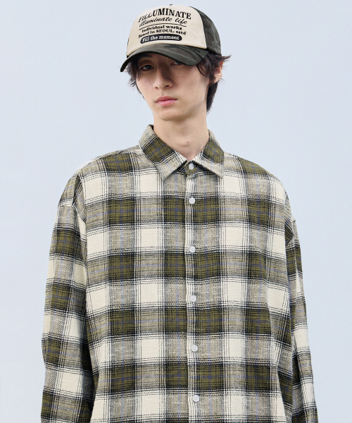 F.ILLUMINATE(フィルミネイト)の「ラスティックビンテージチェックシャツ-カーキ(シャツ/ブラウス・レディース・その他・SMALL/MEDIUM/LARGE)」の3枚目の写真
