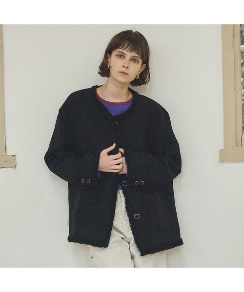 VANONE ATELIER(バノンアトリエ)の「O3735 ラウンドツイードジャケット_ブラック(テーラードジャケット・レディース・ブラック・FREE)」の1枚目の写真