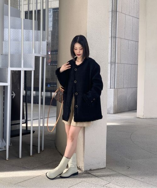 VANONE ATELIER(バノンアトリエ)の「O3735 ラウンドツイードジャケット_ブラック(テーラードジャケット・レディース・ブラック・FREE)」の3枚目の写真