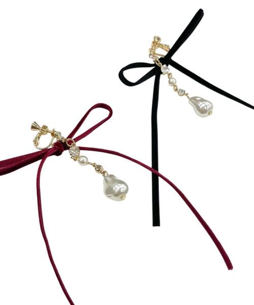 WILLSELECTION（ウィルセレクション）の「ロングベロアリボンパールイヤリング（イヤリング・レディース・ブラック/ボルドー・FREE）」の10枚目の写真