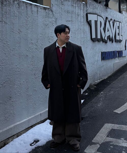 BESLOW(ビースロー)の「OVERSIZED CASHMERE DOUBLE BREASTED COAT MELANGE BROWN(チェスターコート・メンズ・その他・LARGE/MEDIUM/SMALL/X-LARGE/X-SMALL)」の16枚目の写真