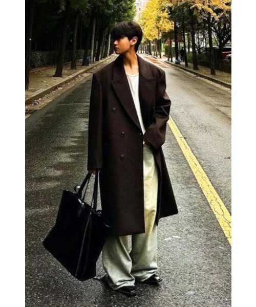 BESLOW(ビースロー)の「OVERSIZED CASHMERE DOUBLE BREASTED COAT MELANGE BROWN(チェスターコート・メンズ・その他・LARGE/MEDIUM/SMALL/X-LARGE/X-SMALL)」の4枚目の写真