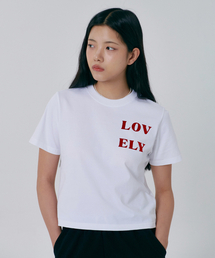 クロップラブリーハーフTシャツ-ホワイト
