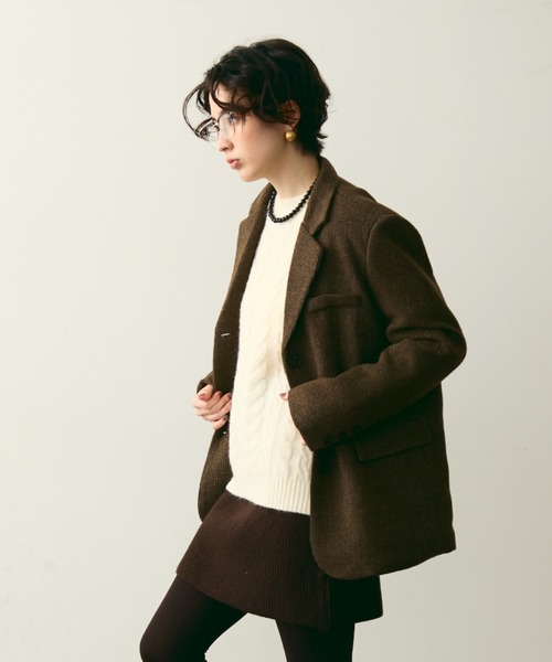 Trish（トリッシュ）の「裏キルティングガンクラブチェックテーラージャケット（テーラードジャケット・レディース・ブラウン/キャメル・FREE）」の8枚目の写真