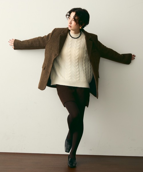 Trish（トリッシュ）の「裏キルティングガンクラブチェックテーラージャケット（テーラードジャケット・レディース・ブラウン/キャメル・FREE）」の9枚目の写真