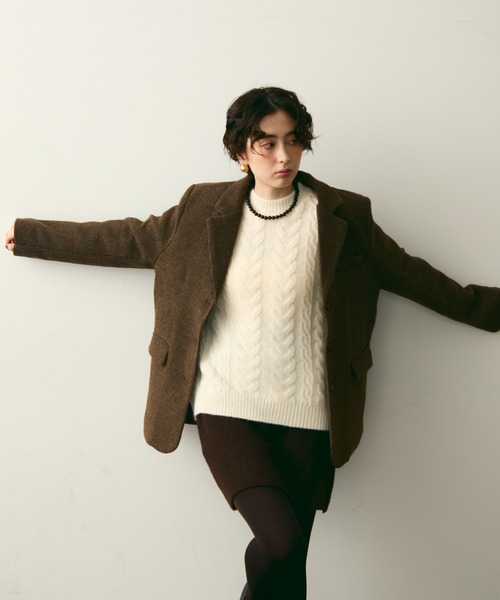 Trish（トリッシュ）の「裏キルティングガンクラブチェックテーラージャケット（テーラードジャケット・レディース・ブラウン/キャメル・FREE）」の10枚目の写真