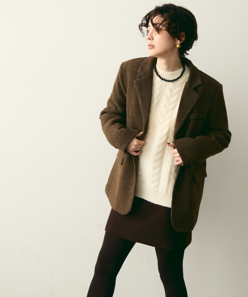 Trish（トリッシュ）の「裏キルティングガンクラブチェックテーラージャケット（テーラードジャケット・レディース・ブラウン/キャメル・FREE）」の11枚目の写真