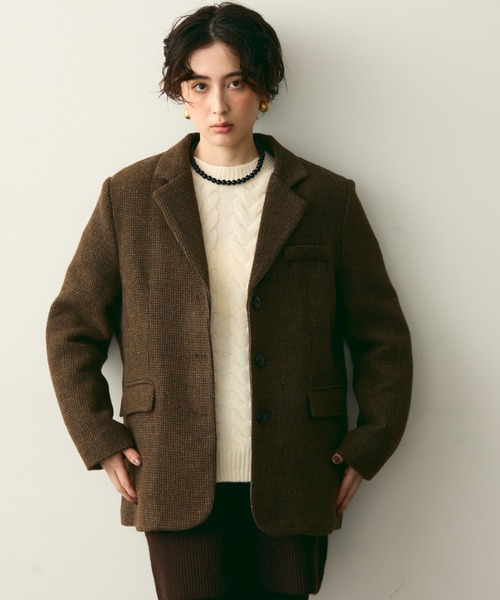 Trish（トリッシュ）の「裏キルティングガンクラブチェックテーラージャケット（テーラードジャケット・レディース・ブラウン/キャメル・FREE）」の4枚目の写真